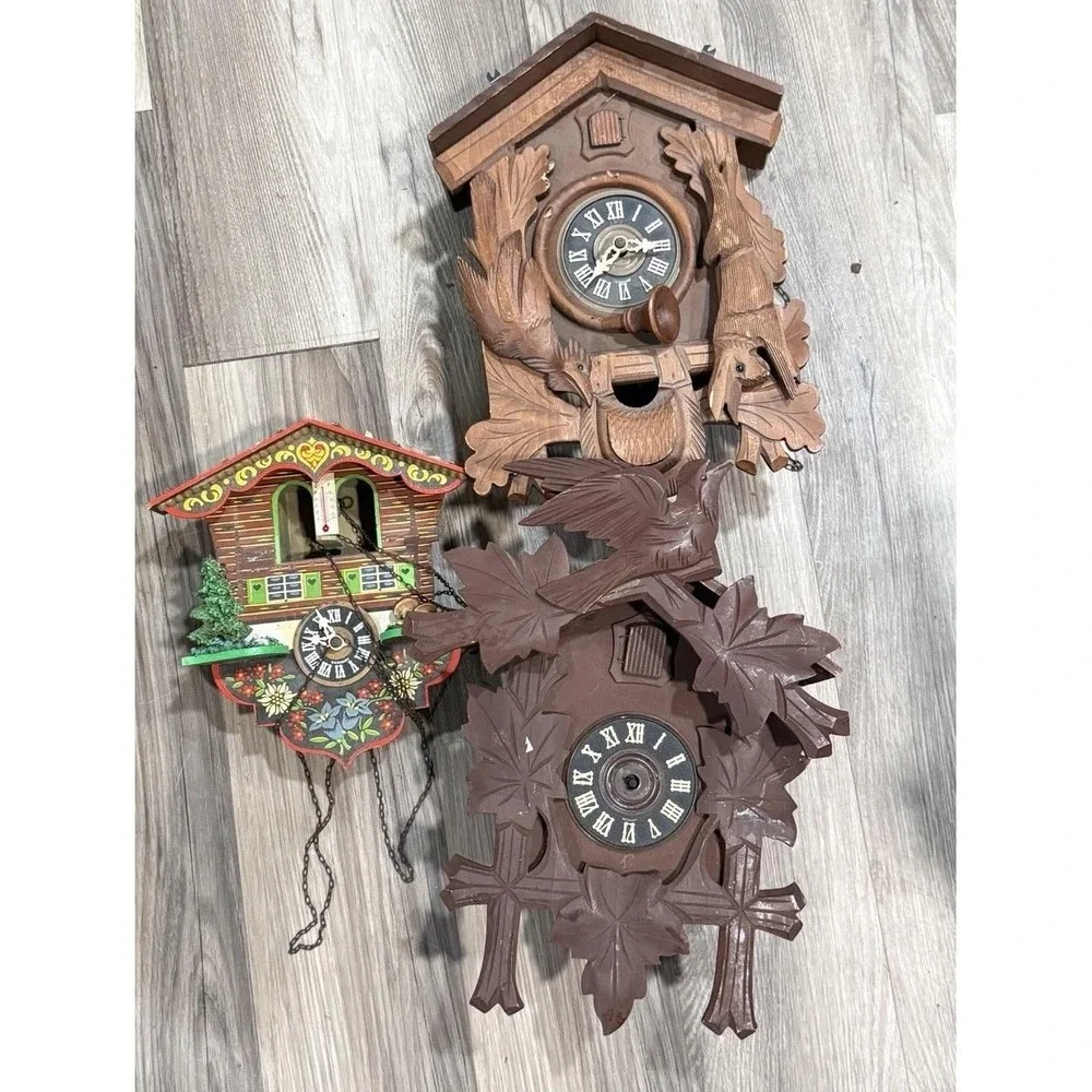 3 Vintage German Cuckoo Clocks For Parts Repair  Untested